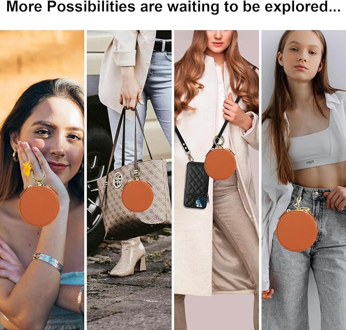 Bocasal Coin Pouch Mini Lipstick Cosmetic Bag with Airtag Holder Mirror, Leather Zipper Travel Makeup Bag Organizer Keychain Ring Clasp for Keys Earbuds Earphone Lip Gloss Chapstick Women Girl (Brown)
