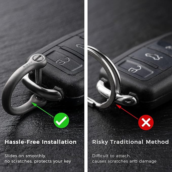 FEGVE Titanium Key Chain Clip with Side-Pushing Key Ring & 2/3inch D Ring for Car Fob Keys