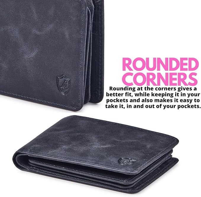 Cochoa Wallet for Men Bifold Leather RFID Blocking High Capacity Slim Card Case with 2 ID Window for Gift (Crazy Horse, Navy)
