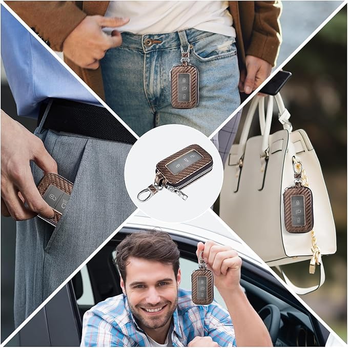 vvag Premium Car Key Fob Case Genuine Leather Car Smart Key fob Holder Car Remote Keychain Bag Universal