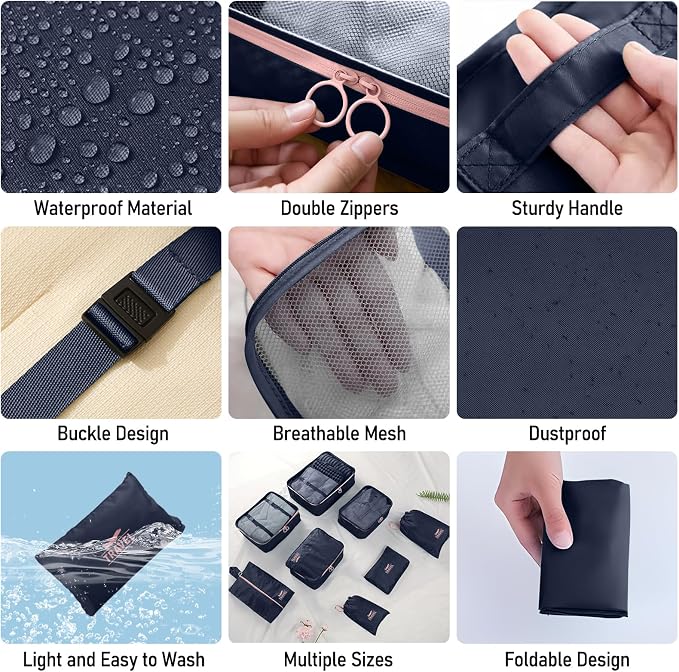 Packing Cubes for Travel - 8 Set Luggage Organizer Bags for Family, Mesh Breathable Packing Cubes for Suitcases Durable Travel Essentials Bags Set