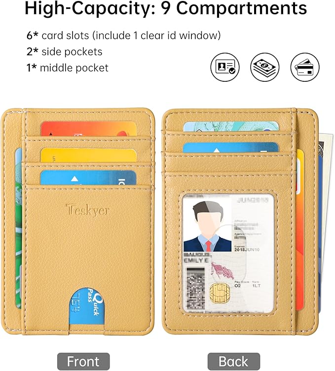 Teskyer Slim Wallet for Men, Minimalist Front Pocket RFID Blocking Leather Wallet Credit Card Holder for Men & Women