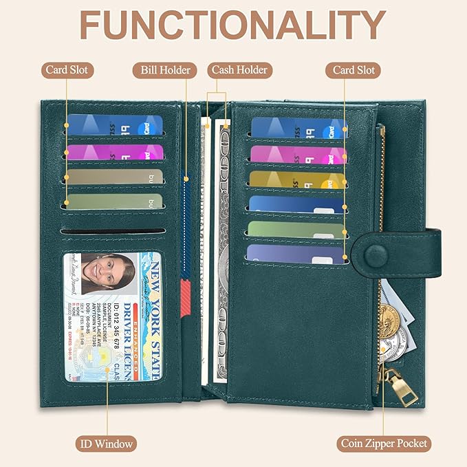 BKNOOU Passport Holder for Women and Man, Compact Travel Passport Wallet Rfid Blocking Passport Holder Leather Travel Wallet Trifold Clutch Wallet, Passport Cover Holds Cards, Tickets, Cash and Pen