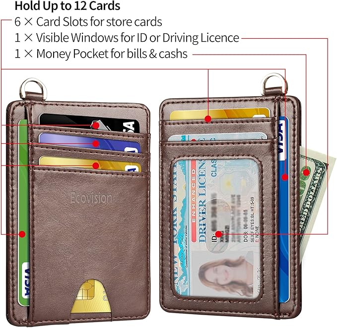 EcoVision Slim Minimalist Front Pocket Wallet, RFID Blocking Credit Card Holder Wallet with Detachable D-Shackle for Men Women