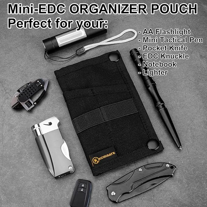Kosibate EDC Pouch, EDC Organizer, Tool Pouch for Knife/Flashlight/Tactical Pen/Card-Men's Slim Pocket Organizer for Daily Carry