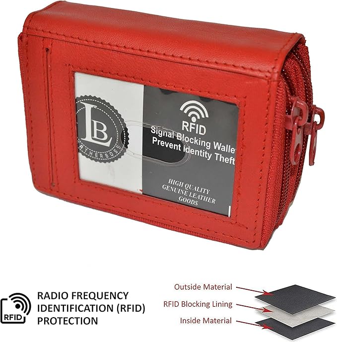 Leatherboss Leather RFID Identity Safe Double Zippered Accordion Wallet