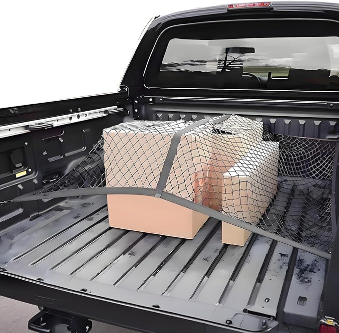BAILALIBO Cargo Net Stretchable, Adjustable Elastic Trunk Mesh Nets with Metal Hook Universal for Pickup SUV, Trucks, Car Exterior Accessories for Secure Storage (48x48 Inch)