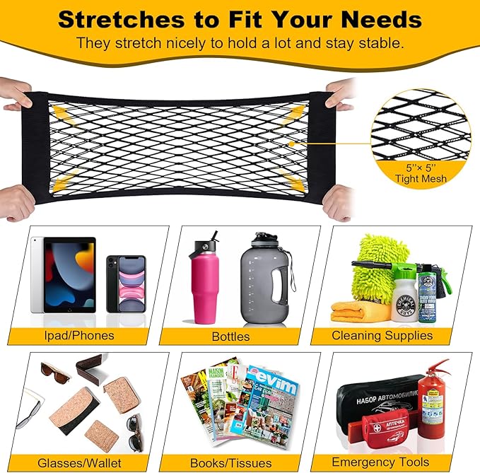 PIFOOG 4Pcs Car Net Pocket Elastic Small Mesh Cargo Storage Nets Bag Organizer Wall Sticker Pouch Netting Universal for Vehicle SUV Trunk Seat RV Camper