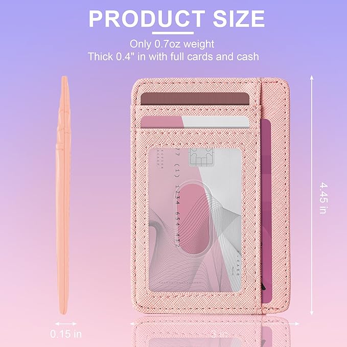 Hoewina Slim Wallet for Men, Credit Card Holder Wallet, Minimalist Design - RFID Blocking Front Pocket Leather Thin Wallet for Men and Women（Cross Peach Powder）