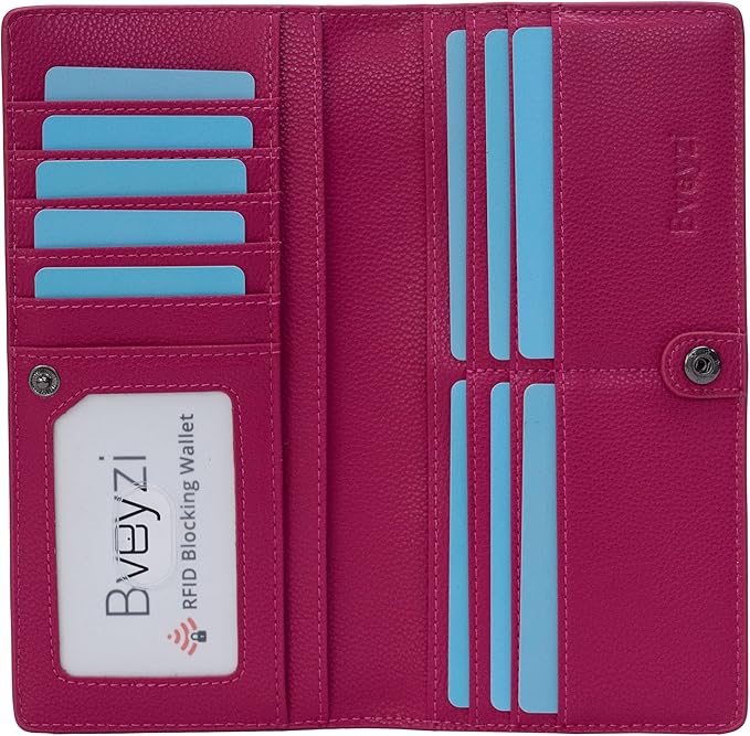 Bveyzi Ultra Slim Thin Leather RFID Blocking Credit Card Holder Bifold Clutch Wallets for Women