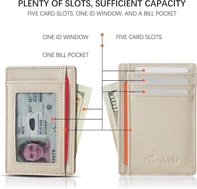 Travelambo Front Pocket Minimalist Leather Slim Wallet RFID Blocking Medium Size