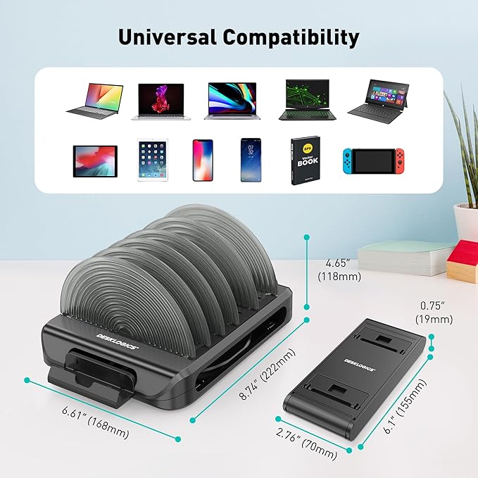 Vertical Laptop Stand Holder & Desk Organizer Rack - Adjustable Dock for MacBook, iPad, Phone (6-in-1 Multi Device Storage System with 360° Rotation)