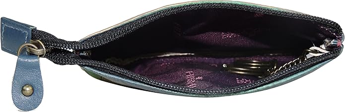 Anuschka Women’s Hand-Painted Genuine Leather Medium Zip Pouch - Coin and Key Pouch - Zippered, 2 Key Fobs
