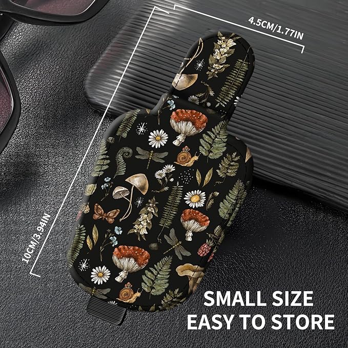 Leather Magnetic Sunglass Holder for Car Sun Visor, Cute Eyeglass Ticket Card Hanger Clip, Universal Auto Interior Accessories for SUV Pickup Truck Mushroom Forest