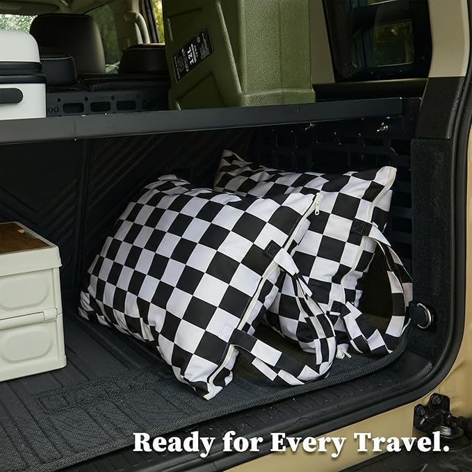 Ohocut Checkered 2 Pcs Large Travel Laundry Bags for Dirty Clothes, Aesthetic Trendy Waterproof Washable Laundry Bag with Handle for Travel, Gym, Swimming Pool Black and White