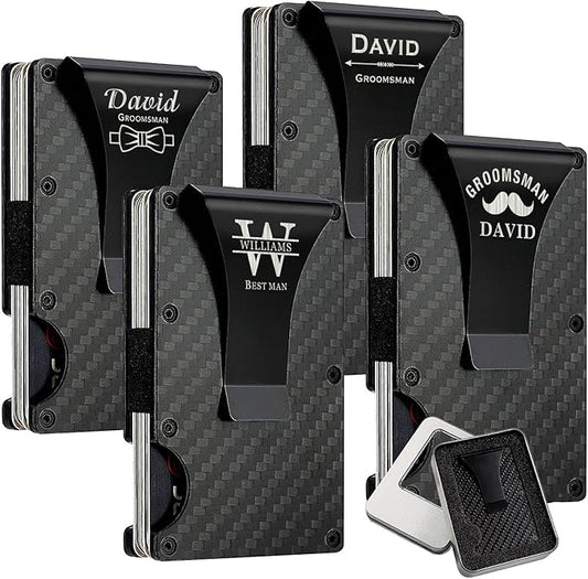 kullder Groomsmen Gifts for Wedding, Groomsmen Gifts Set Optional, Best Man Gift Custom Personalized Wallet With Mental Money Clip Customized Gift