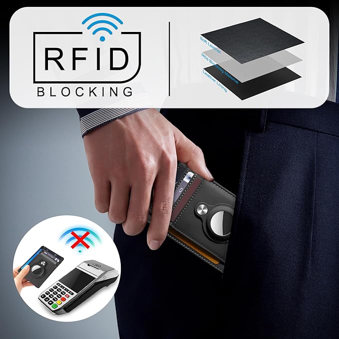 Hawanik Slim Minimalist Front Pocket Air Tag Wallet, RFID Blocking Card Holder Wallet with Airtag Holder