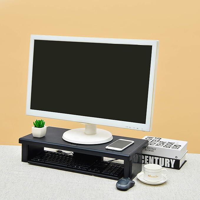 DAC STAX Ultrawide Adjustable, Stackable Desktop Computer Monitor Stand Laptop Riser, Supports up to 66 Pounds, with Keyboard Storage, Black (MP-211)