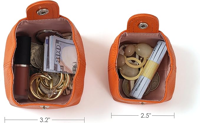 Cockatoo Genuine Leather Coin Pouch Change Holder, Mini Snap Pocket Wallet for Men Women (Aurora Red, Set of L&S)