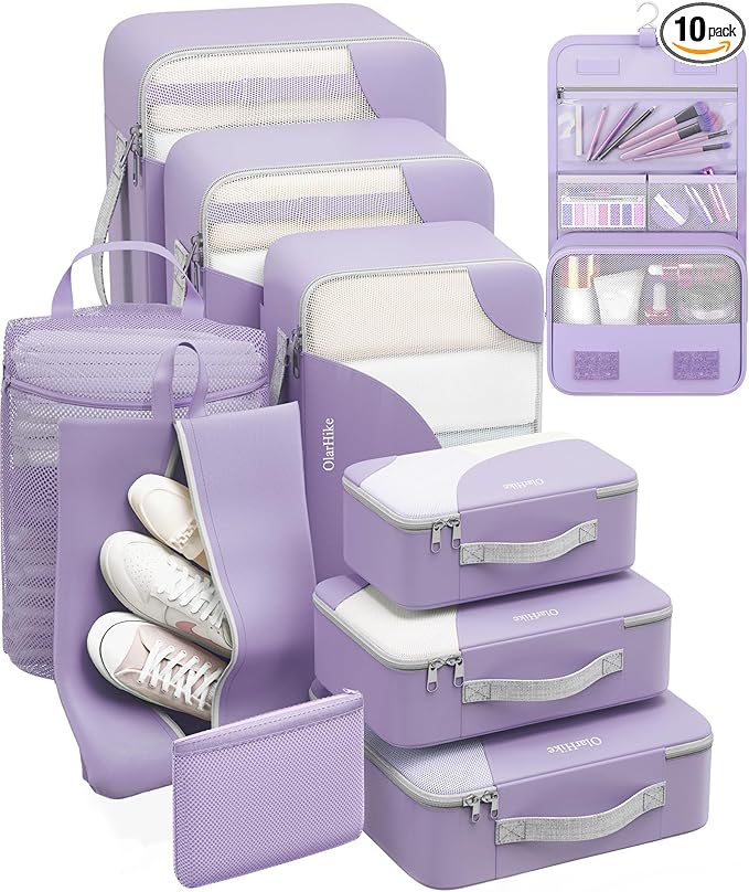OlarHike 10 Set Packing Cubes for Travel, Gifts for Women Mom,Anti-Tearing Suitcase Organizer with Over 1000 pcs Mesh Holes,Vacation Essentials & Accessories for Cruise Ship