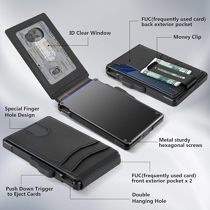 umoven Wallet for Men - with Money Clip Slim Leather Slots Credit Card Holder RFID Blocking Bifold Minimalist Wallet