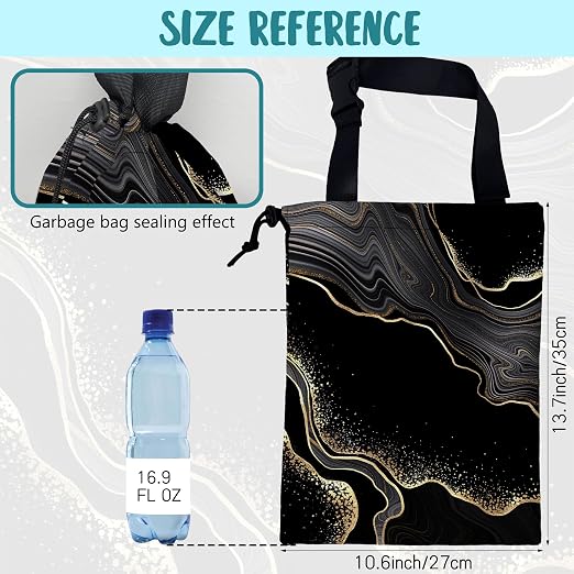 Car Garbage Bag Abstract Marble Golden Veins Drawstring Car Trash Bag Hanging for Back Seat with Adjustable Buckle Canvas Vehicle Trash Can Easy-to-Install