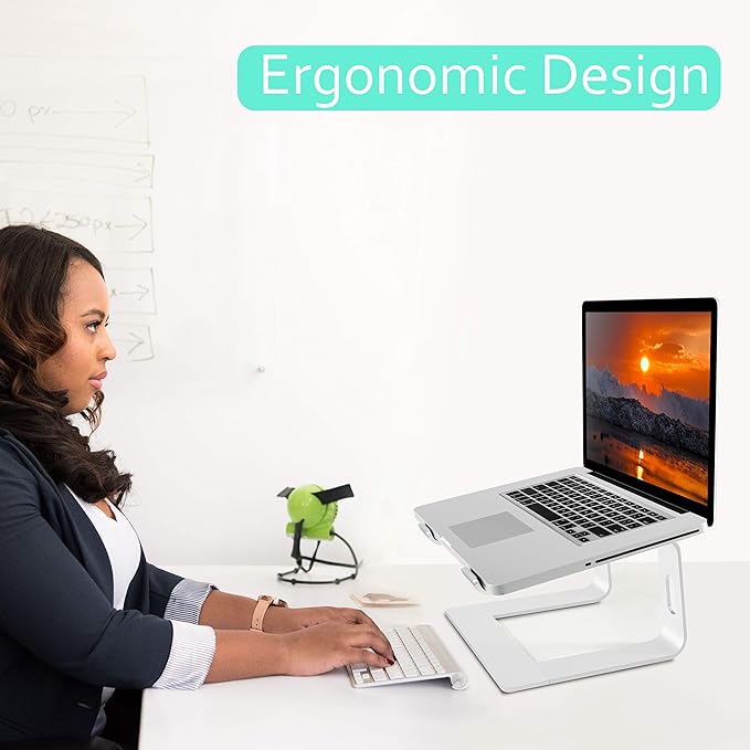 Orionstar Ergonomic Laptop Stand, Premium 5mm Aluminum Riser for 10-15.6 Inch Notebook Computer, Tool-Free Detachable Elevator Holder for Desk Office, Sturdy Riser for Eye-Level Neck Relief, Silver