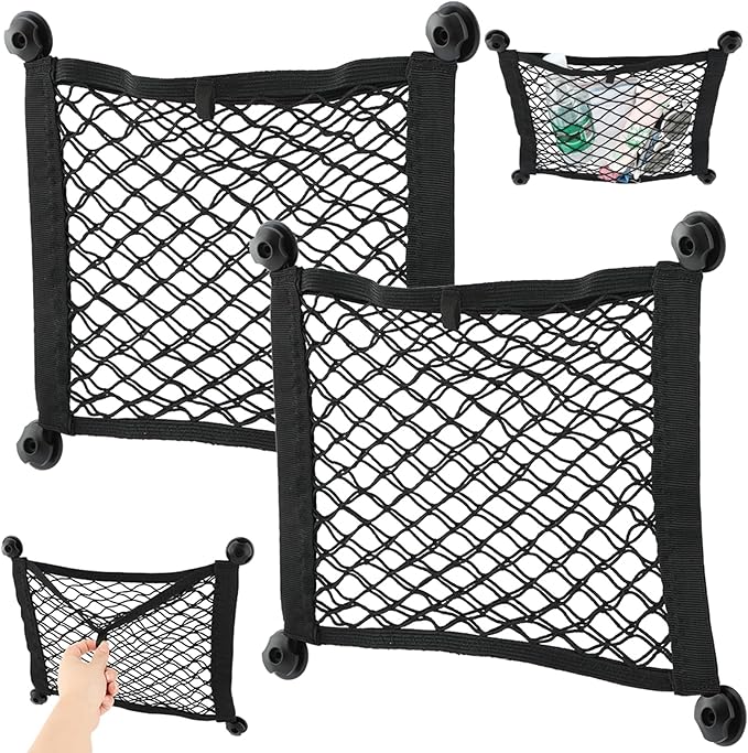 2 Pack Elastic Small Cargo Net Pocket,Small Cargo Net with Hooks,Cargo Netting Bungee,Storage Net,Boat Storage,Trunk Net Organizer for Car,Truck Netting for Cargo(18.9x13.78 inches)