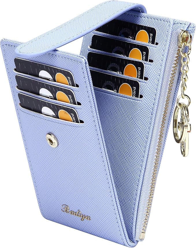 Badiya Slim Women Wallet RFID Blocking Bifold Compact 9 Card Slots Holder Wallets Soft Leather with Zipper Coin Pocket 2 ID Window