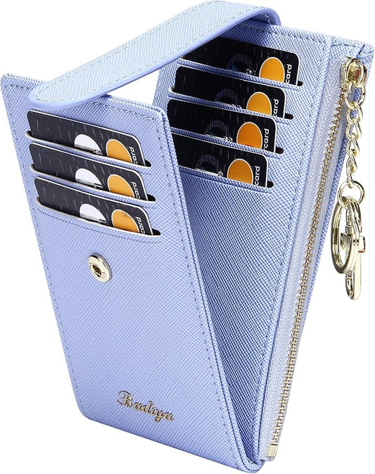 Badiya Slim Women Wallet RFID Blocking Bifold Compact 9 Card Slots Holder Wallets Soft Leather with Zipper Coin Pocket 2 ID Window