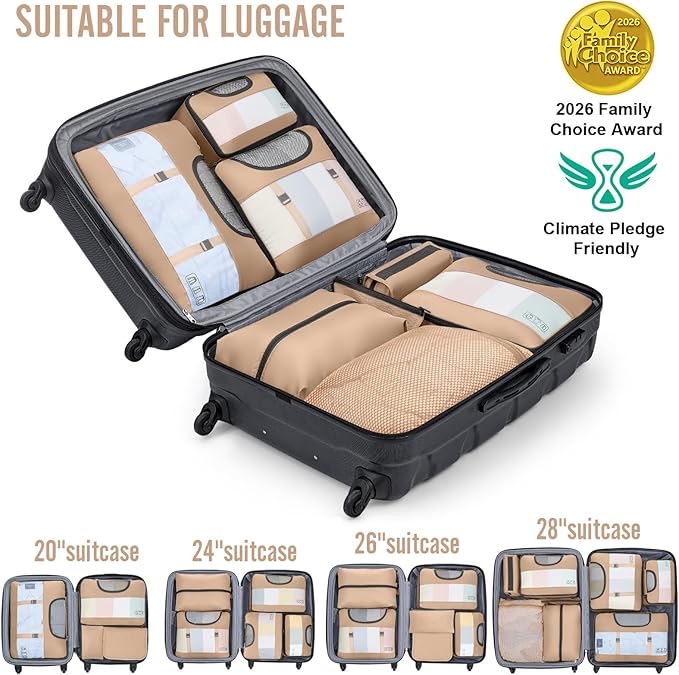 Veken 8 Set Packing Cubes for Travel Essentials, Suitcase Organizer Bags in 4 Sizes, Carry-On Luggage Accessories with Large Laundry & Hanging Toiletry Bag, Must-Have for Airplane, Road Trip & Camping