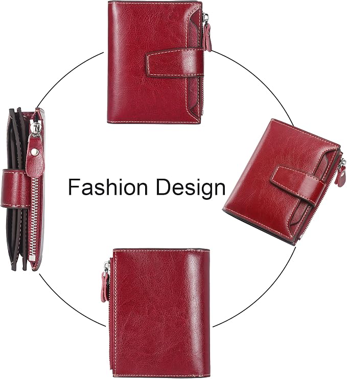 Lavemi Small Compact Women Wallet RFID Blocking Genuine Leather Bifold Purse with ID Windows