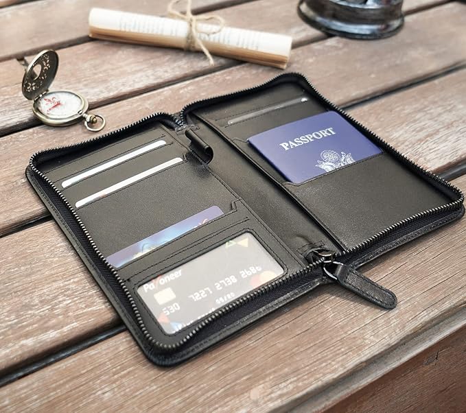 Polare Napa Leather Passport Holder Cover Case for Men RFID Blocking Travel Wallet Holds 4 Passports