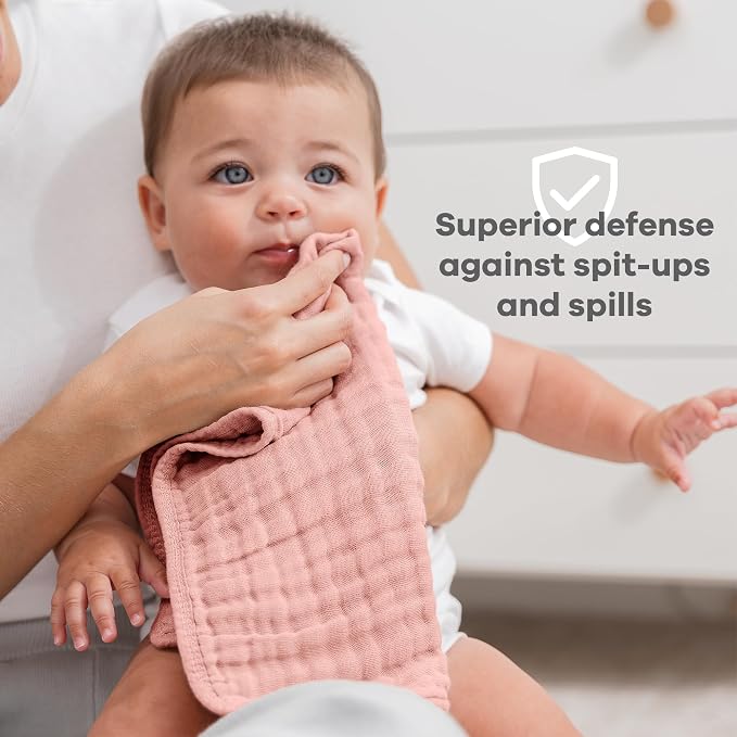 Comfy Cubs Muslin Burp Cloths 20" x 10", Pack of 6 - Large, 6-Layer, Ultra Absorbent 100% Cotton for Baby Drool and Messes - Soft, Safe & Gentle Baby Burp Cloths Set for Boys & Girls - Bold Blush