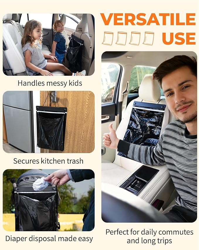 Disposable Car Trash Bags Hanging (Set of 15, Black) - Large 15 x 12Inches, Recycled Car Garbage Bags with Leak-proof & Smell-proof, Multipurpose Automobile Trash Container Perfect Car Fit