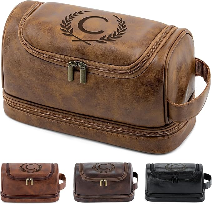 Personalized Husband Birthday Gift from Wife Travel Toiletry Bag for Men Him, Cool Valentines Thanksgiving Christmas Anniversary Birthday Gifts for Husband Boyfriend Partner, Light Brown C