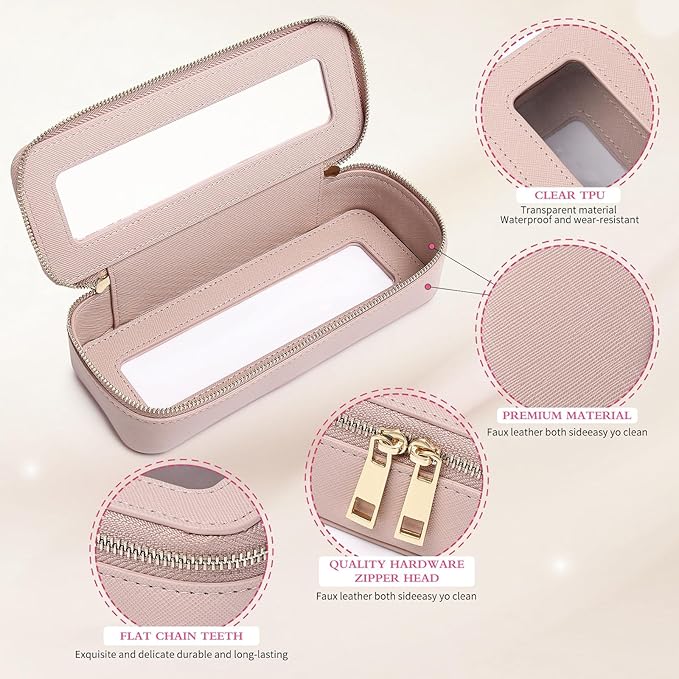 Pinkmik Makeup Brush Case Clear Travel Cosmetic & Toiletry Bag Small Makeup Bag with Zipper Purse Organizer Car Essential Bag for Women (Pink, SLIM)