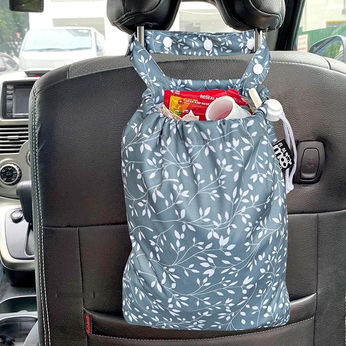 Waterproof Car Trash Bag Reusable Portable Garbage Can with Drawstring Top Adjustable Hanging Strap Leakproof & Washable for Cars SUVs & Trucks (Leaves)