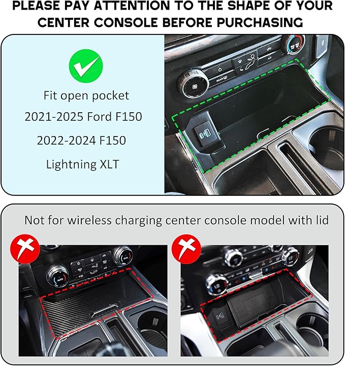 SENSHINE Center Console Organizer Tray for Ford F150 2021-2024/Lightning XLT 2022-2024 Interior Accessories Hidden Insert Storage Box with USB Hole Fit Front Shifter Open Pocket (Gray)