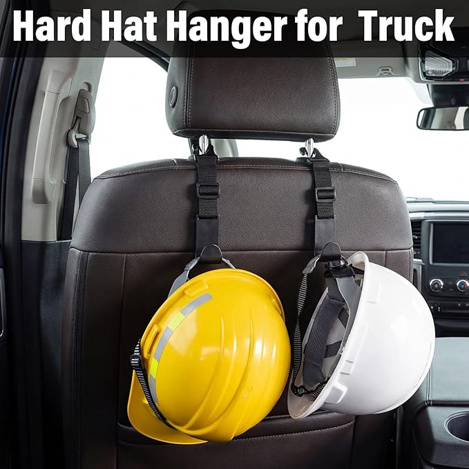 Unittype 4 Pcs Hard Hat Hook for Truck Adjustable Hard Hat Holder Hardhat Holder for Truck Seat Back Organizer 55 lb Load Heavy Duty Hardhat Hanger Storage Car Vehicle Headrest Bag Gear(Black)