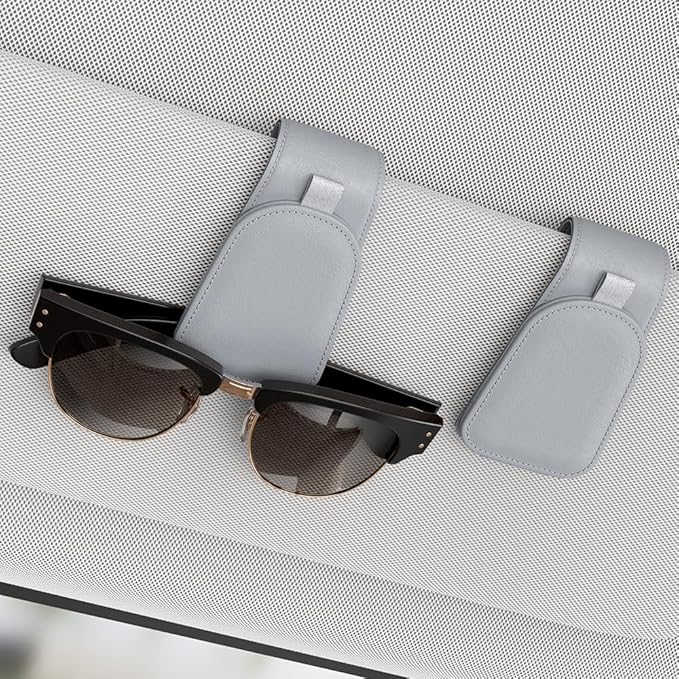 Sotfamily Sunglass Holder for Car Visor, Suede Cloth Magnetic Sunglass Organizer for Car Accessories, 2 Packs, Light Gray