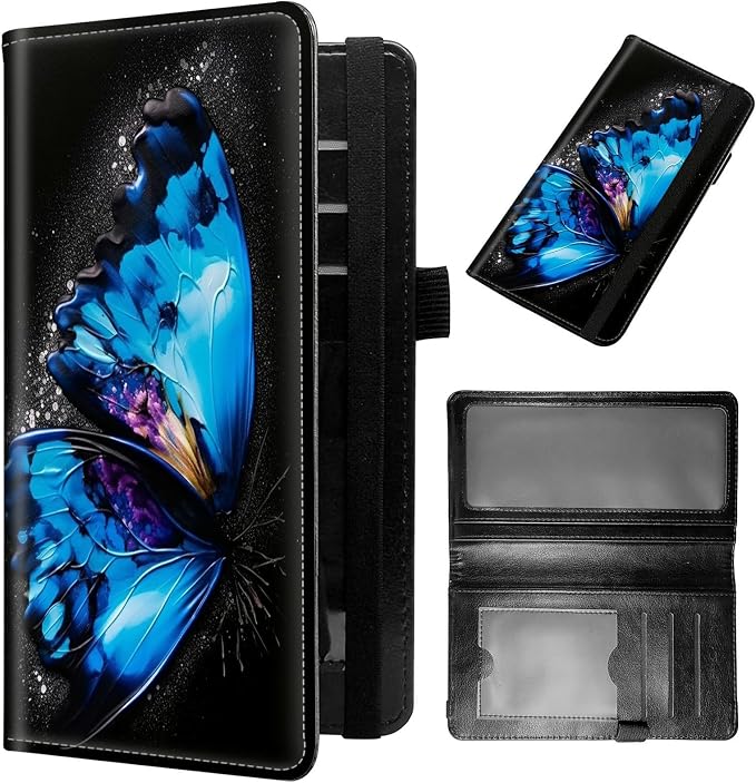 Checkbook Cover for Women & Men PU Leather Check Books Covers for Personal Slim Check Book Credit Card Holder Holder Wallet with RFID Blocking for Duplicate Checks,Blue Butterfly