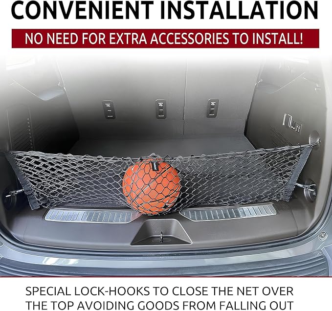 Envelope Style Automotive Elastic Trunk Mesh Cargo Net for Suburban fits Tahoe 2021-2025 - Premium Trunk Organizer and Storage - Luggage Net for SUV - Best Car Organizer Made for Escalade fits Yukon