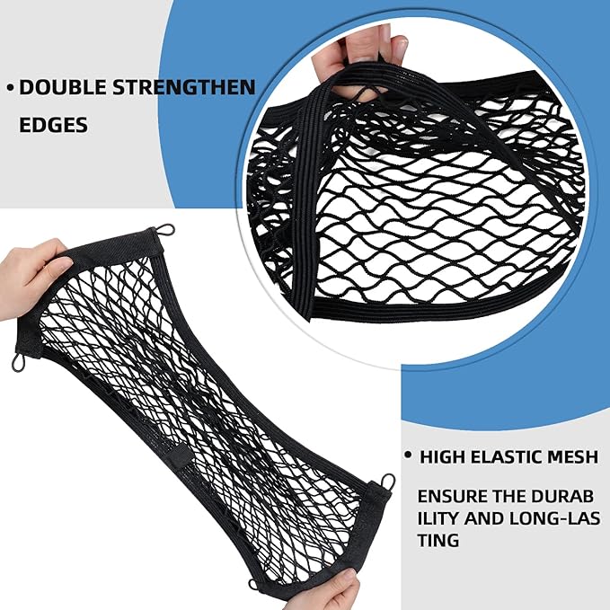 Universal Mesh Cargo Net for Car Trunk Storage,2 Pack Elastic Small Cargo Net Pocket Organizer Pouch Bag,Stretchable Automotive Cargo Nets with 8 Pieces Mounting Screws and Hooks for RV,SUV,Boats,Home