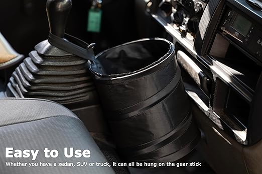 Ginsco New Leakproof Car Trash Can, 1 Gallon Mini Trash Can Pop-up Collapsible Hanging Car Trash Bin with Hook and Loop, Waterproof PEVA Liner Open-Top Garbage Can for Cars Home Office