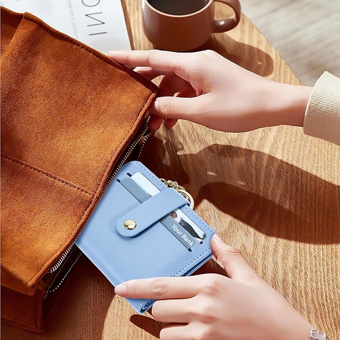 Airkit Small Wallets Woman RFID Blocking Leather Credit Card Holder - with ID Window - Card Wallets for Women - with Zipper Coin Purse - Keychain Wallet