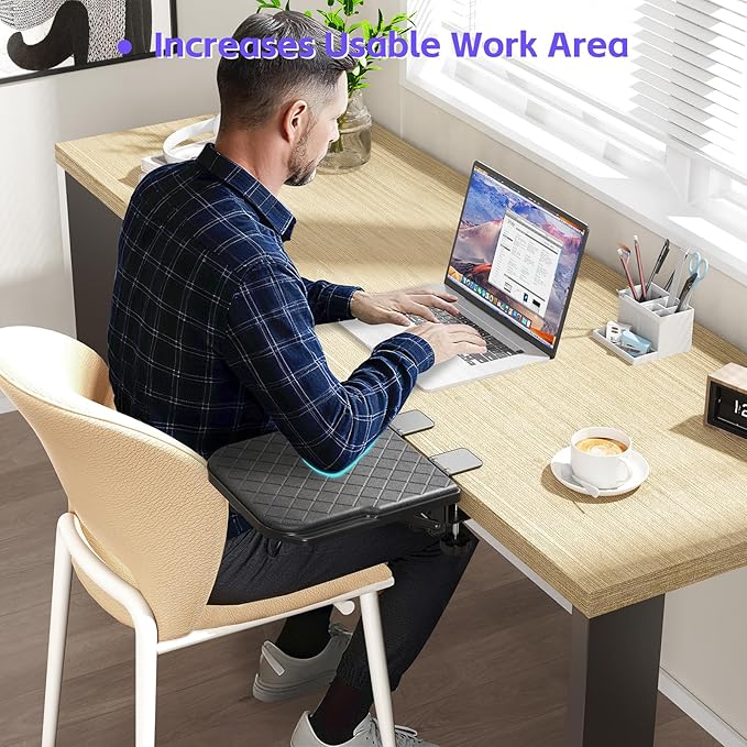 Arm Rest for Desk, 90°Foldable Computer Wrist Rest Shelf with Sponge Padding, Clamp on Arm Support, Ergonomic Sturdy Desk Extender for Office & Home, Durable & Easy to Install (All Black)