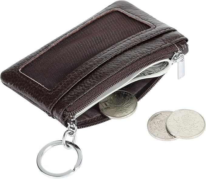 Women Genuine Leather Keychain Zipper Change Wallet Small Mini Pocket Size Coin Purse