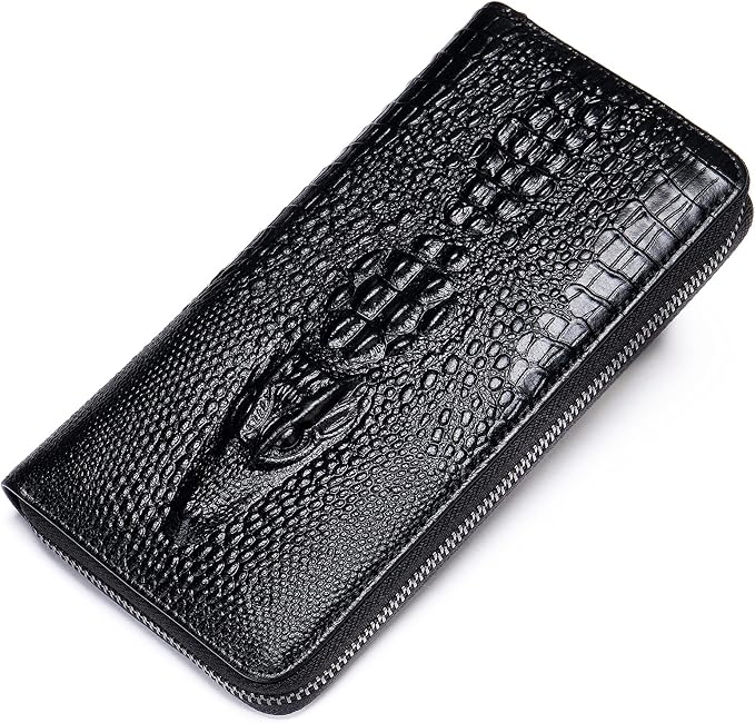 NIUCUNZH Genuine Leather Cool Long Wallets for Men Personalized Zip Around Wallet Checkbook Cash Credit Card Holder Wallet Black