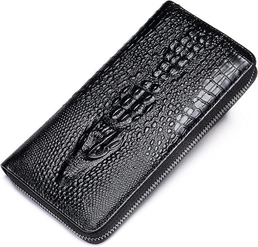 NIUCUNZH Genuine Leather Cool Long Wallets for Men Personalized Zip Around Wallet Checkbook Cash Credit Card Holder Wallet Black